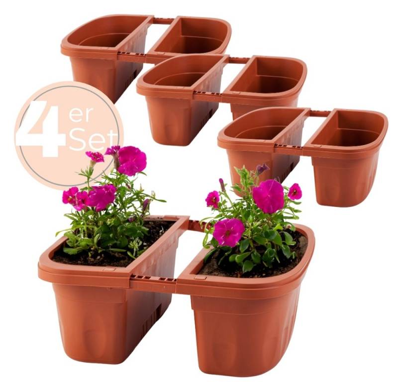 GarPet Blumenkasten 4x Blumen Kasten Beidseitig Balkon Geländer Doppel Halterung Teracotta von GarPet