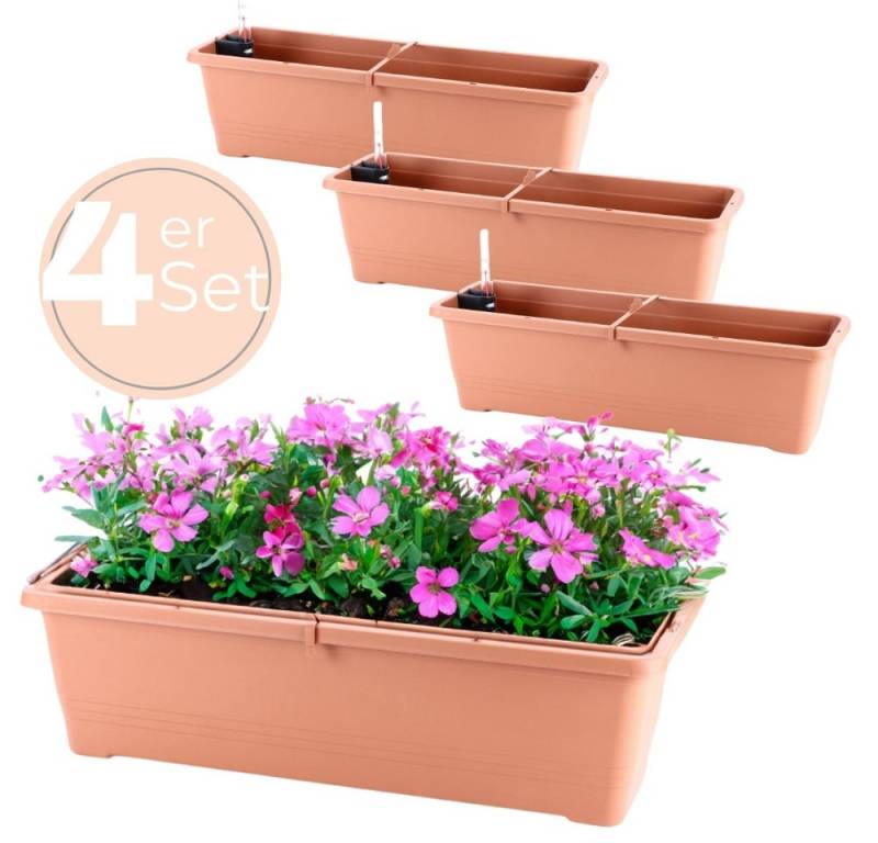 GarPet Blumenkasten 4x Blumenkasten Wasserspeicher Pflanzkasten Fensterbank 60 Terrakotta von GarPet