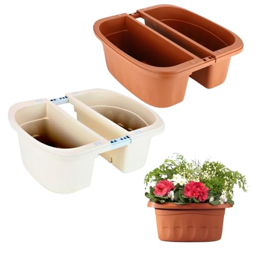GarPet Blumenkasten Balkongeländer Beidseitig Balkon Blumenkasten Doppelseitig Balkonkasten mit Halterung Geländerkasten mit Wasserspeicher (Terracotta, 50 cm) von GarPet