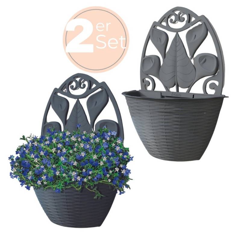 GarPet Blumentopf 2x Blumentopf Wand Blumen Topf Pflanzen Halterung 32 Anthrazit Rattan von GarPet