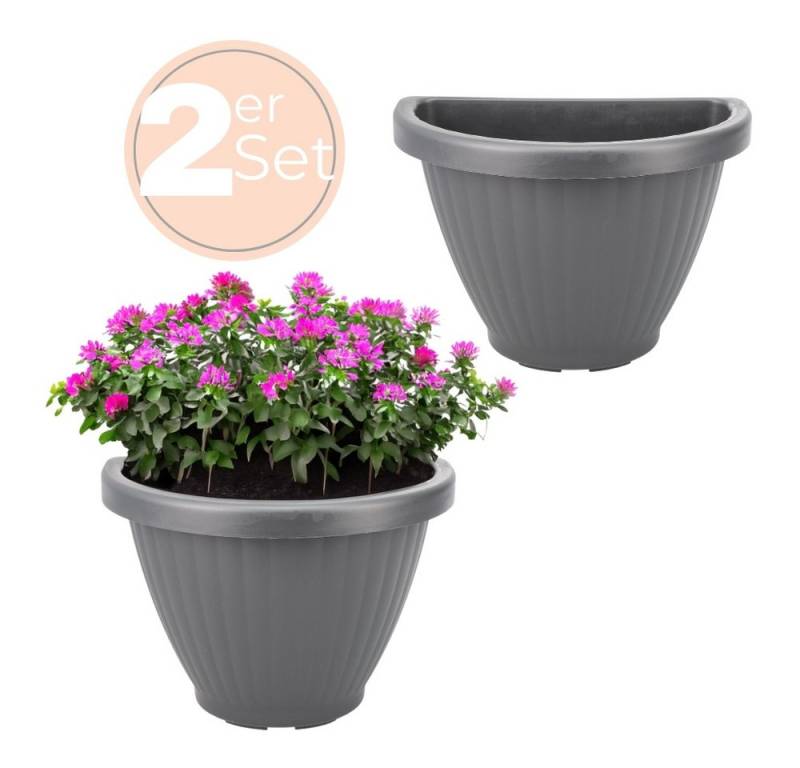 GarPet Blumentopf 2x Blumentopf Wand Blumen Topf Vase Pflanzen Halterung 30 Grau von GarPet