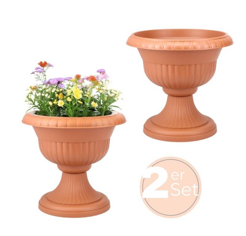 GarPet Blumentopf 2x Blumentopf mit Ständer Blumen Säule Topf Grabvase Terrakotta 30 cm von GarPet