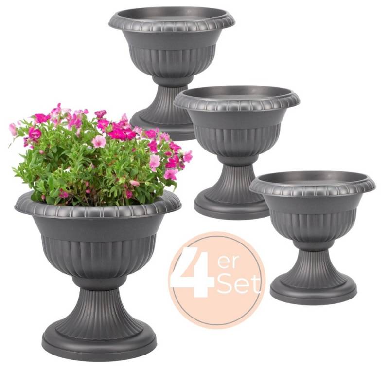 GarPet Blumentopf 4x Blumentopf mit Ständer Blumen Säule Pflanz Topf Grabvase Grau 30 cm von GarPet