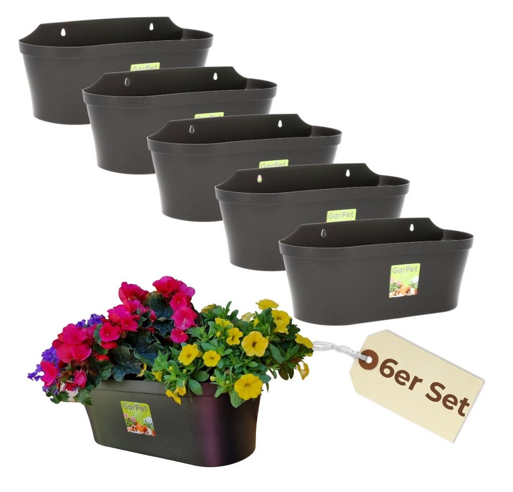 GarPet Blumentopf 6x Wand Blumentopf Topf Pflanz Gefäß Blumen Kasten Wandampel Anthrazit GarPet Blumentopf 6x Wand Blumentopf Topf Pflanz Gefäß Blumen Kasten Wandampel Anthrazit von GarPet