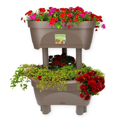 GarPet Blumentopf groß draußen Erdbeertopf Pflanzturm Blumentopf hoch Pflanzsäule Kräutertopf Balkon Pflanzkübel Kräuterturm Pflanztopf Outdoor Säulentopf von GarPet