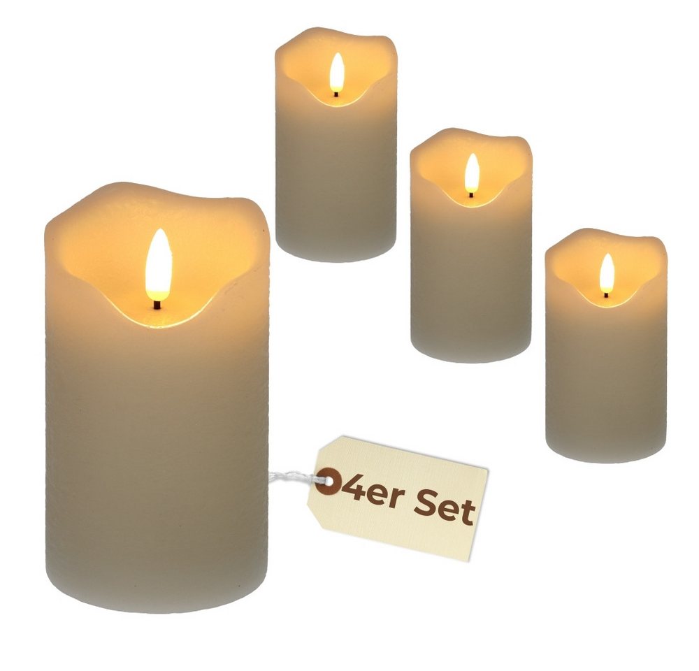 GarPet LED-Kerze 4er Set Echtwachs Led Kerzen mit Timer flackernde Flamme 7,5 x 12,5 cm von GarPet