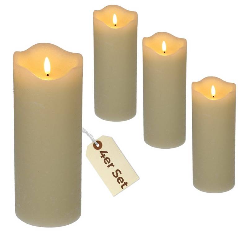 GarPet LED-Kerze 4er Set Echtwachskerzen beweglicher Flamme Timer Led Weiß 10 x 20 cm von GarPet