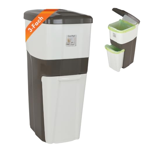 GarPet Mülleimer Küche 3 Fächer Groß Mülltrennsystem 70 Mülltrennung Mülltrenner Abfallsammler Müllsortierer 3Fach Müllsystem Küche Abfall & Recycling von GarPet