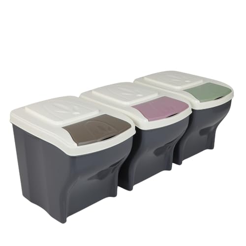 GarPet Mülltrennsystem Küche 3 Fach Freistehend Stapelbar Küche Schrank 60er Unterschrank 3 x 20 L Mülleimer Abfalleimer Mülltrenner Müllsortierer von GarPet