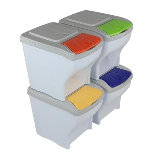GarPet Mülltrennsystem Küche 4 Fach Freistehend Stapelbar Küche Schrank 60er Unterschrank 4 x 20 L Mülleimer Abfalleimer Mülltrenner Müllsortierer von GarPet