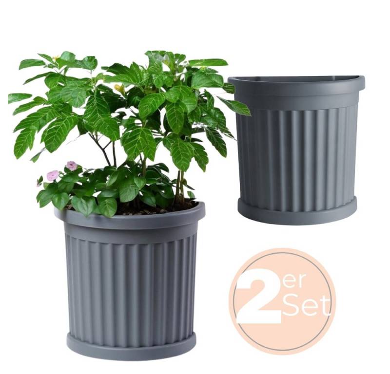 GarPet Pflanzkübel 2x Pflanz Kübel Halbrund Groß Wand Outdoor Blumen Kasten Außen 50 Grau von GarPet