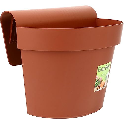 Geländertopf Balkon mit Wasserspeicher Blumentopf Zaun Blumenkasten Geländer Geländerkasten Balkontopf Balkonkasten Terracotta Außenbereich 21 x 29 x 23 cm von GarPet