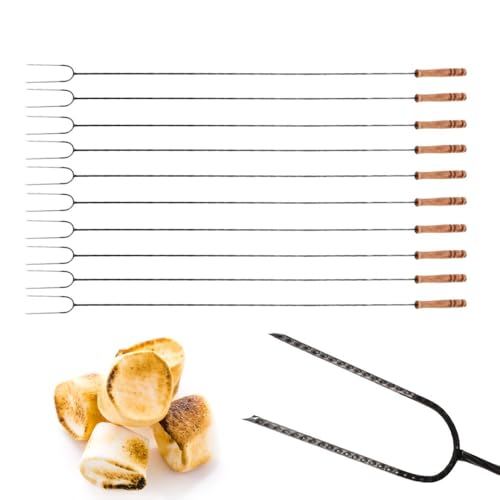 GarPet Grillspieß Lagerfeuer 100cm lang 10 Stück im Set Lagerfeuerspieße Wurstspieße extra langer BBQ Spieß für Feuerschale Holzgriff Grillgut Brot Marshmallows von GarPet