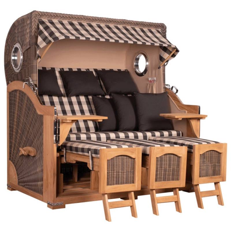 GarWoh Strandkorb Rantum Grande XXL Teak Bullauge PE Grey Dessin 505 von GarWoh