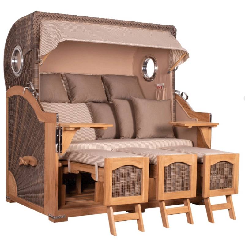 GarWoh Strandkorb Rantum Grande XXL Teak Bullauge PE Grey Dessin 510 von GarWoh