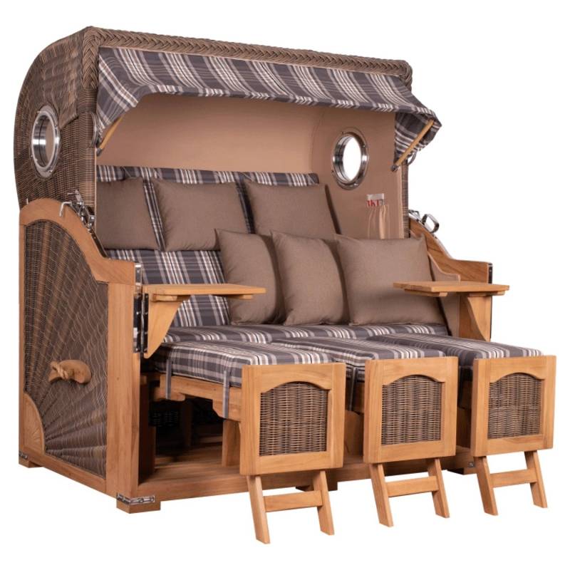GarWoh Strandkorb Rantum Grande XXL Teak Bullauge PE Grey Dessin 522 von GarWoh