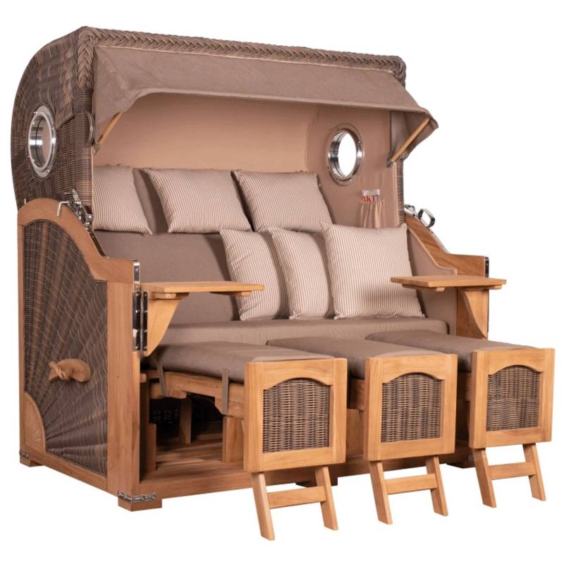 GarWoh Strandkorb Rantum Grande XXL Teak Bullauge PE Grey Dessin 534 von GarWoh