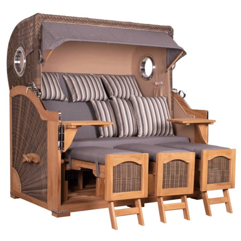 GarWoh Strandkorb Rantum Grande XXL Teak Bullauge PE Grey Dessin 544 von GarWoh