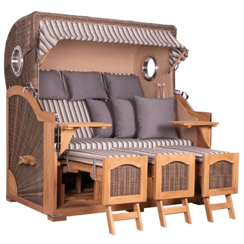 GarWoh Strandkorb Rantum Grande XXL Teak Bullauge PE Grey Dessin 545 von GarWoh