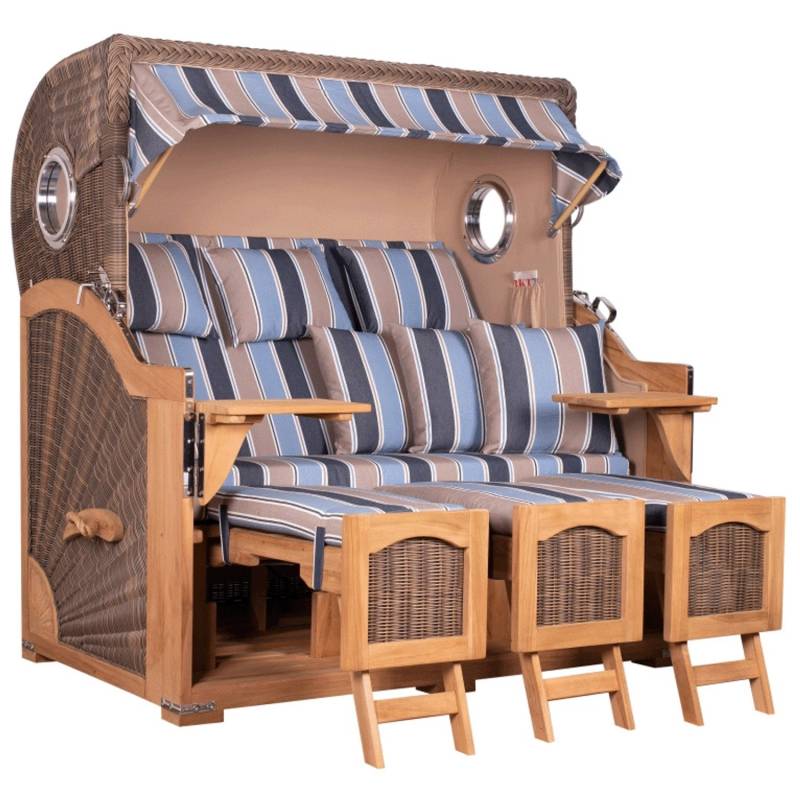 GarWoh Strandkorb Rantum Grande XXL Teak Bullauge PE Grey Dessin 580 von GarWoh