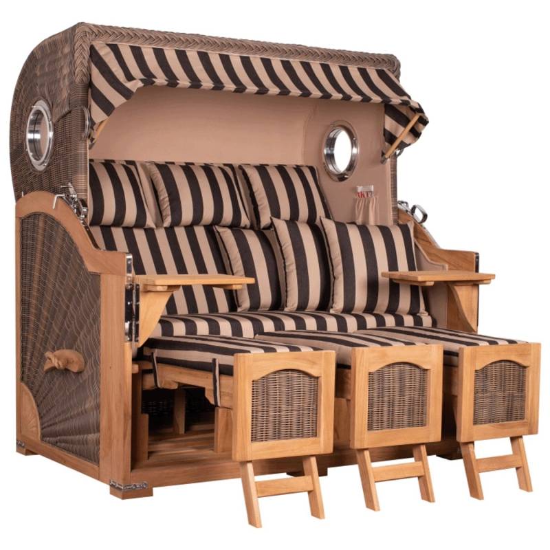 GarWoh Strandkorb Rantum Grande XXL Teak Bullauge PE Grey Dessin 581 von GarWoh