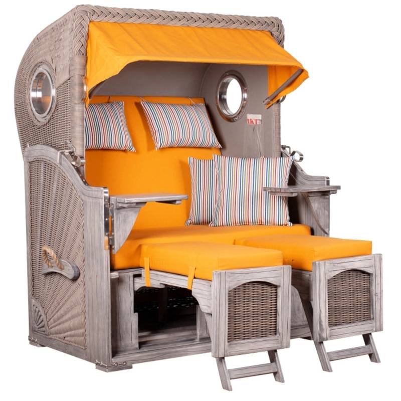 GarWoh Strandkorb Rantum Mahagoni Washed Grey PE Koboo Grey Dessin 586 von GarWoh