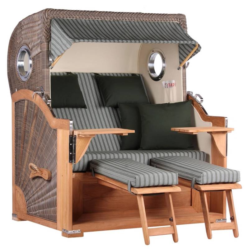 GarWoh Strandkorb Westerland Teak Bullauge PE Grey Dessin 504 von GarWoh