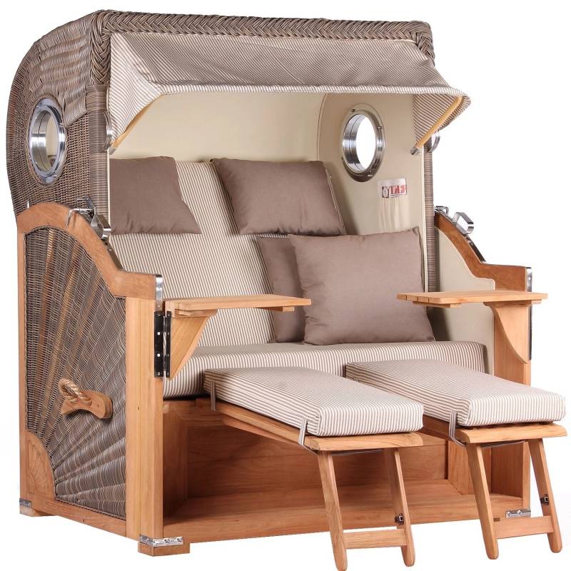 GarWoh Strandkorb Westerland Teak Bullauge PE Grey Dessin 510 von GarWoh