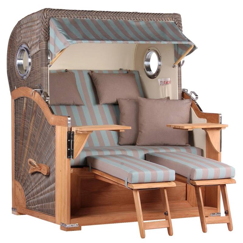 GarWoh Strandkorb Westerland Teak Bullauge PE Grey Dessin 520 von GarWoh