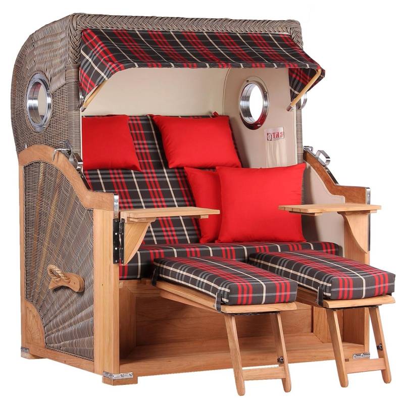 GarWoh Strandkorb Westerland Teak Bullauge PE Grey Dessin 529 von GarWoh