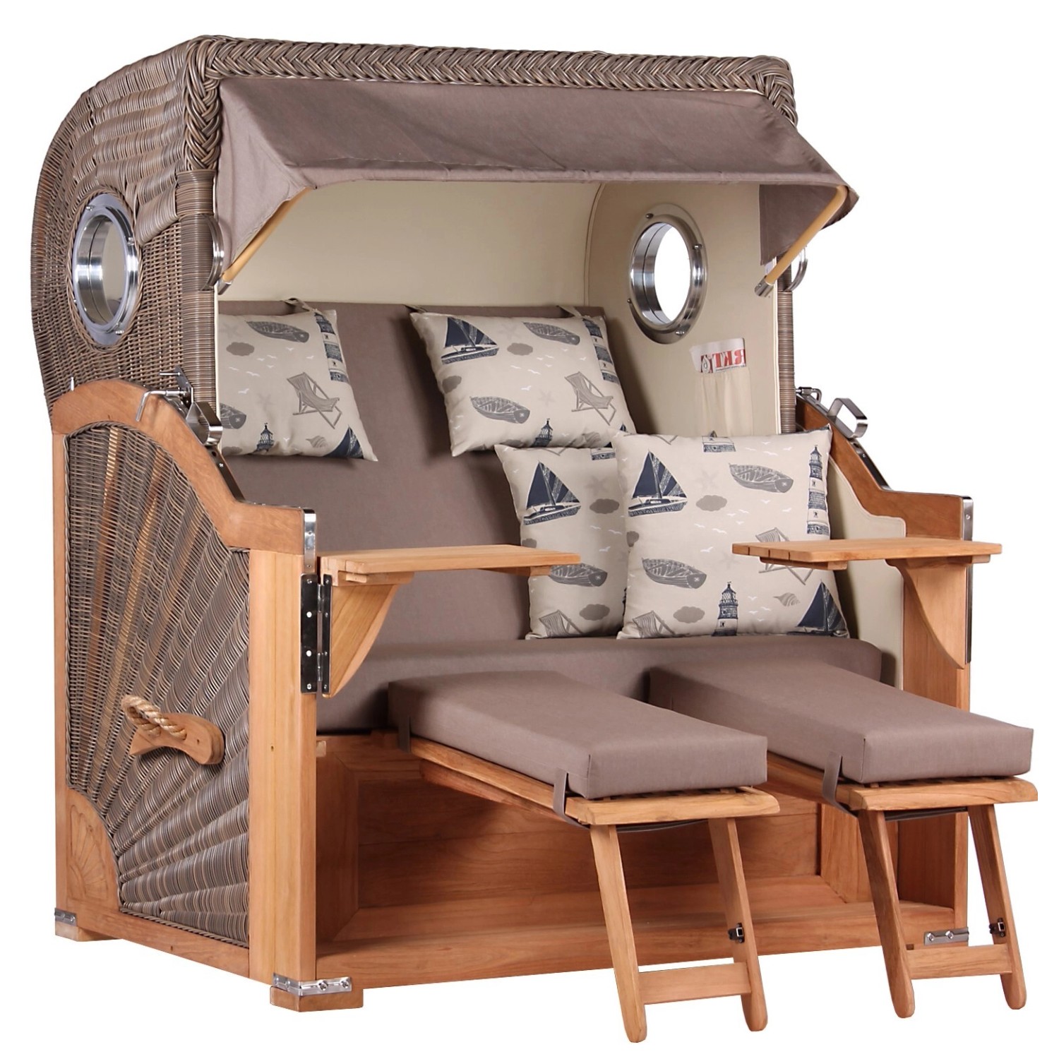 GarWoh Strandkorb Westerland Teak Bullauge PE Grey Dessin 540 GarWoh Strandkorb Westerland Teak Bullauge PE Grey Dessin 540 von GarWoh