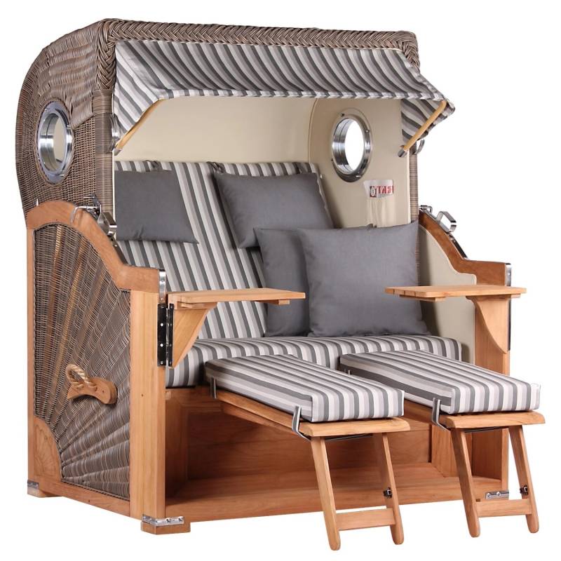 GarWoh Strandkorb Westerland Teak Bullauge PE Grey Dessin 545 von GarWoh