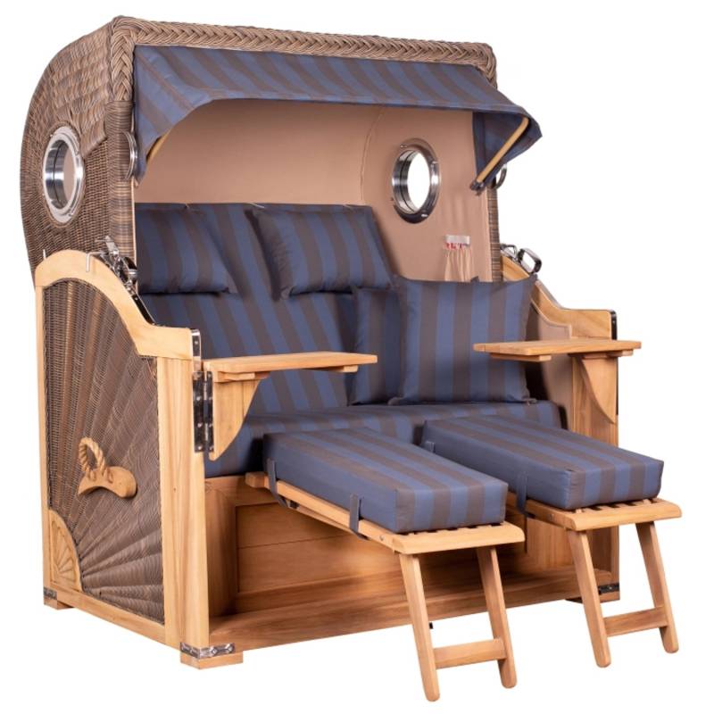 GarWoh Strandkorb Westerland Teak Bullauge PE Grey Dessin 582 von GarWoh