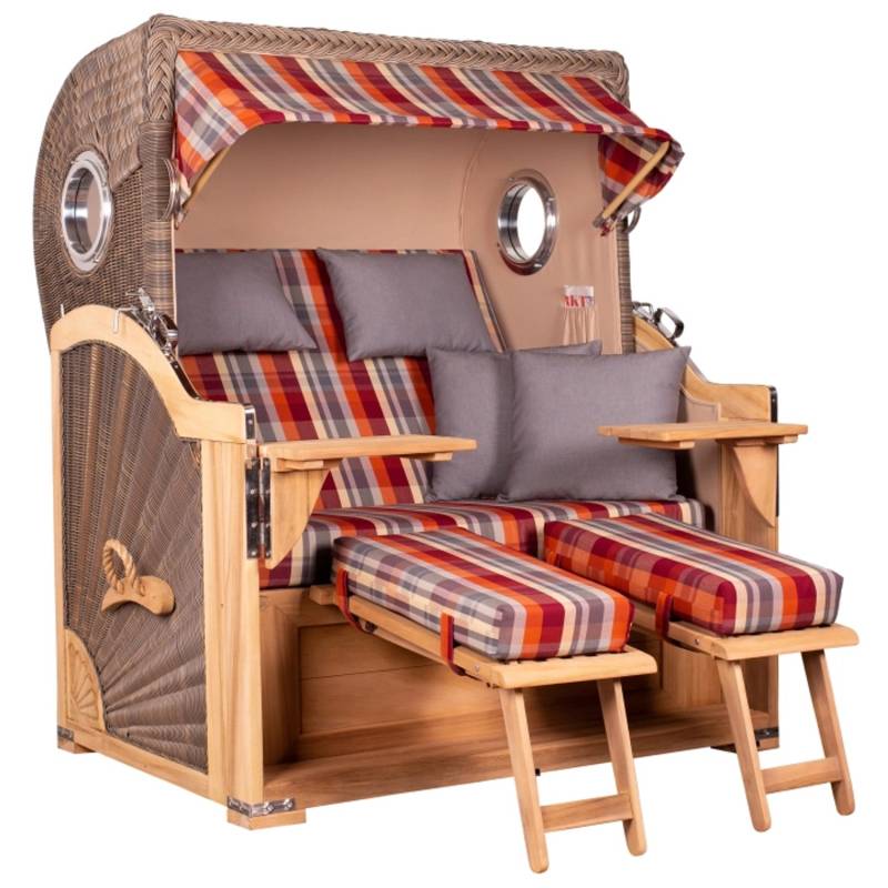 GarWoh Strandkorb Westerland Teak Bullauge PE Grey Dessin 584 von GarWoh