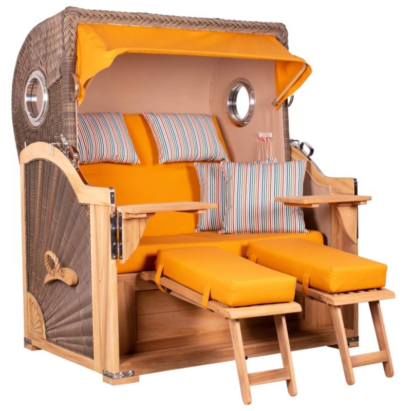 GarWoh Strandkorb Westerland Teak Bullauge PE Grey Dessin 586 von GarWoh