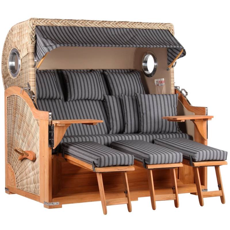 GarWoh Strandkorb Westerland XXL Teak Bullauge PE Shell Dessin 500 von GarWoh
