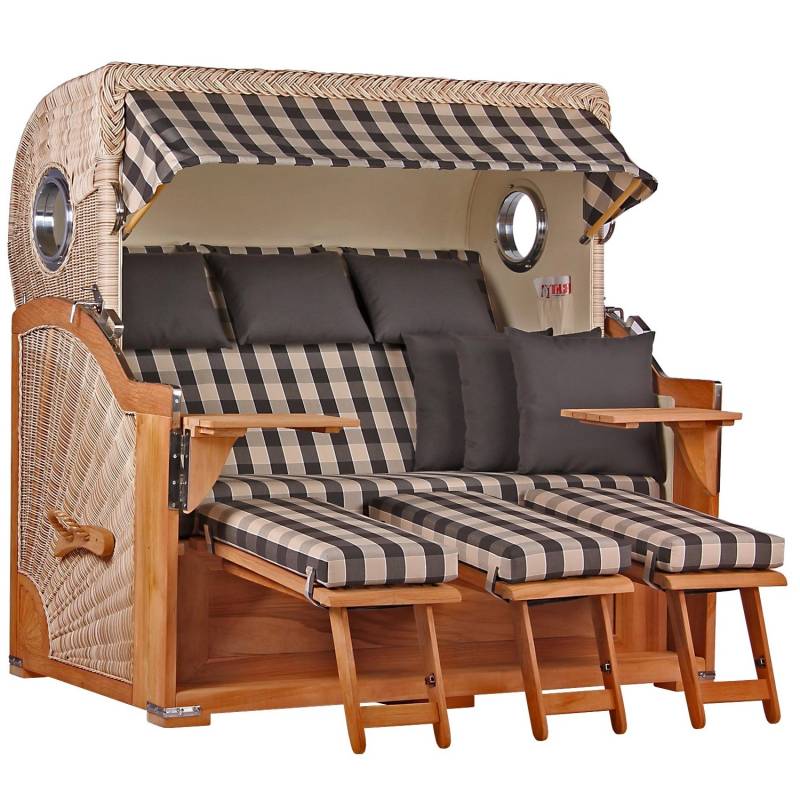 GarWoh Strandkorb Westerland XXL Teak Bullauge PE Shell Dessin 505 von GarWoh