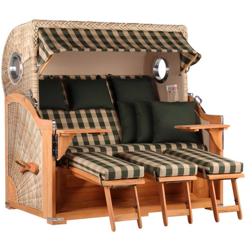 GarWoh Strandkorb Westerland XXL Teak Bullauge PE Shell Dessin 506 von GarWoh