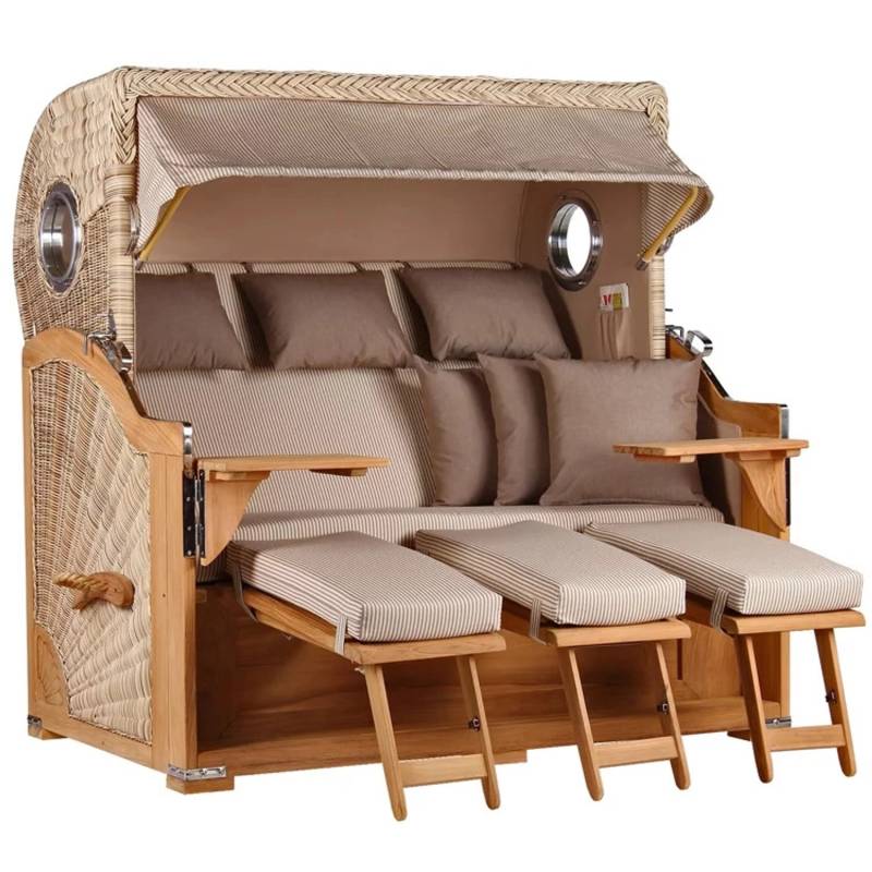 GarWoh Strandkorb Westerland XXL Teak Bullauge PE Shell Dessin 510 von GarWoh