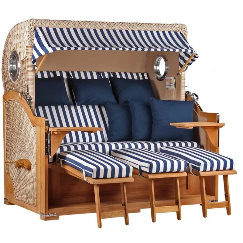 GarWoh Strandkorb Westerland XXL Teak Bullauge PE Shell Dessin 518 von GarWoh