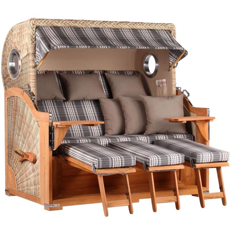 GarWoh Strandkorb Westerland XXL Teak Bullauge PE Shell Dessin 522 von GarWoh