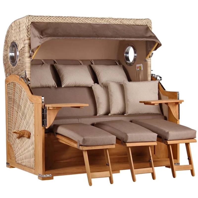 GarWoh Strandkorb Westerland XXL Teak Bullauge PE Shell Dessin 534 von GarWoh