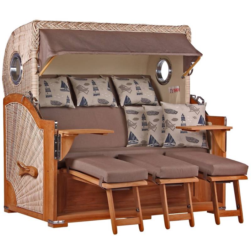 GarWoh Strandkorb Westerland XXL Teak Bullauge PE Shell Dessin 540 von GarWoh