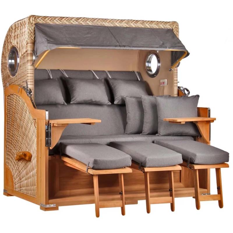 GarWoh Strandkorb Westerland XXL Teak Bullauge PE Shell Dessin 551 von GarWoh