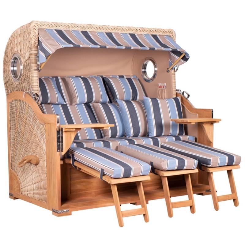 GarWoh Strandkorb Westerland XXL Teak Bullauge PE Shell Dessin 580 von GarWoh