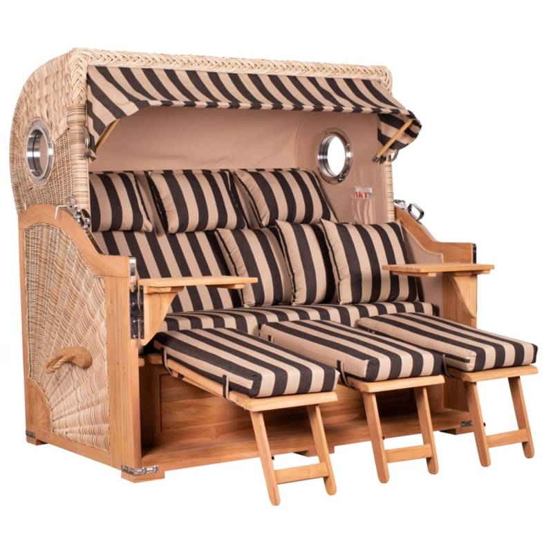 GarWoh Strandkorb Westerland XXL Teak Bullauge PE Shell Dessin 581 von GarWoh