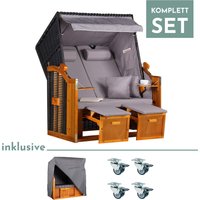 Strandkorb Baltic PE schwarz Dessin Uni Grau-SET von GarWoh