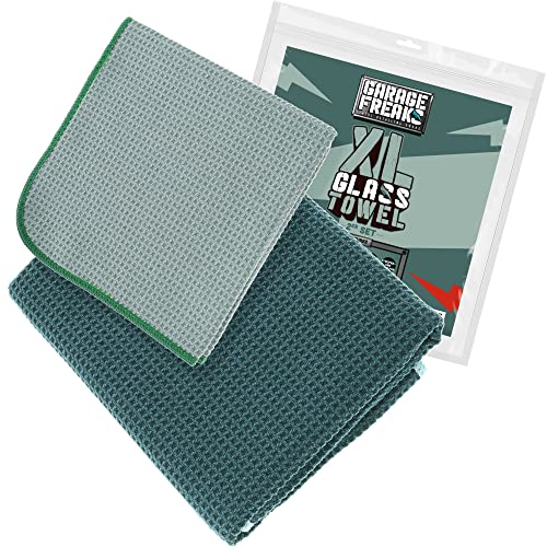 Garage Freaks Auto Glastuch 2er Set - XL Glass Towel - 1x Waffeltuch für Glas groß 50x80cm & 1x 40x40cm, 400GSM - Mikrofasertuch für streifenfreies Reinigen von Autoscheiben von Garage Freaks