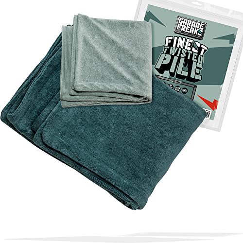 Garage Freaks Auto Trockentuch 2er Set - Finest Twisted Pile Towel - 1x XXL Mikrofasertuch groß 50x80cm, 1x 40x40cm, 700GSM - Handtuch für effizientes und super sanftes Trocknen von Garage Freaks