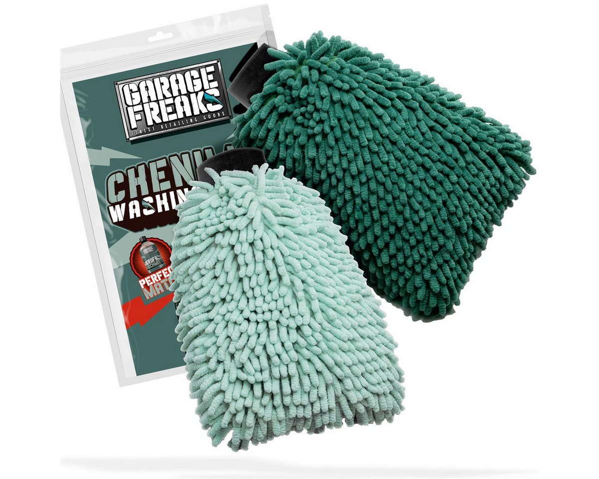 Garage Freaks Waschhandschuh Auto Waschhandschuh 2er Pack - CHENILLE WASHING GLOVE, (2-St), Mikrofaser - 2 Farben - mit Zotteln für eine saugstarke Reinigung von Garage Freaks